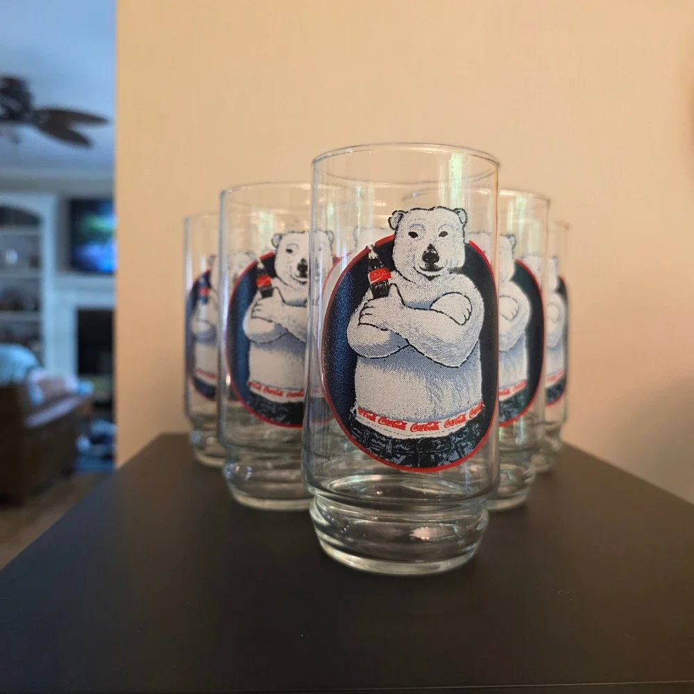 Coca-Cola Attitude Bear Glassware Set 6 In Box 16oz Polar Bear Tumblers 90s